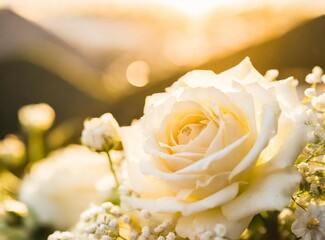 Canvas Print - White roses macro photography background