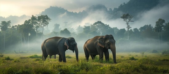 Wall Mural - Giants of the Earth: Majestic Asian Elephants Tower Over the Land