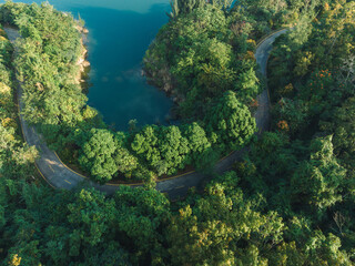 Wall Mural - Aerial  view of trail in spring tropical forest