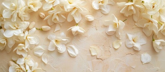 Wall Mural - Beautiful White Jasmine Petals on Textured Background