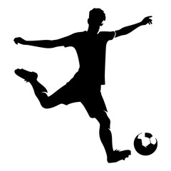 Wall Mural - Young soccer player kicking a ball pose vector silhouette, black color silhouette