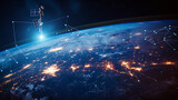 Fototapeta  - Uma constelação de satélites em órbita terrestre formando uma rede de internet via satélite para fornecer conectividade de internet de alta velocidade global