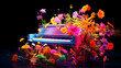 Colorful piano with flowers on it.