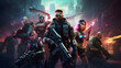 Cyberpunk team of heroes fighting invasion