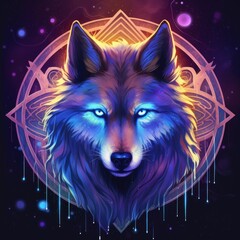  Majestic Wolf With Blue Eyes on Violet Background