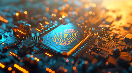 Poster - Fingerprint recognition chips and integrated circuits, biometrics, and fingerprint lock technology concepts