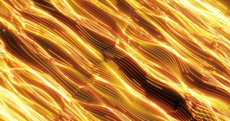 Poster - Energy abstract yellow lines from dots and waves from magic and electricity background