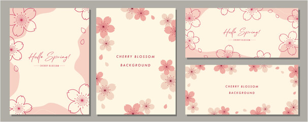Wall Mural - 桜　cherry blossom　素材セット　フレーム　背景　ベクターイラスト　シンプル　おしゃれ
