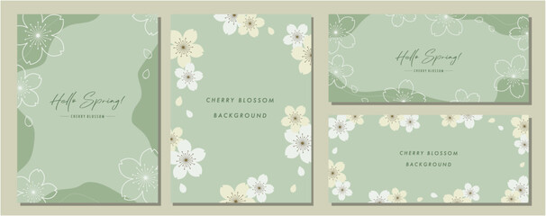 Wall Mural - 桜　cherry blossom　素材セット　フレーム　背景　ベクターイラスト　シンプル　おしゃれ