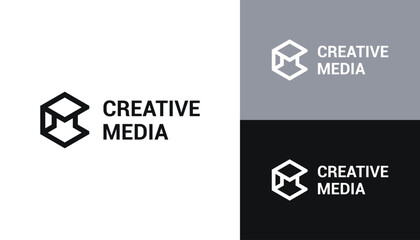 Poster - Initial Letter MC C M CM Monogram with Connected Hexagon Line Art Logo Design