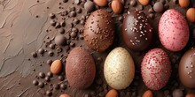 Chocolate Easter Eggs On A Brown Background