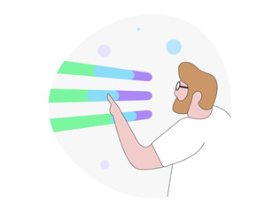 Poster - Businessman analyzing reports and changing settings on data analytics graph. Financial audit, budget calculation. Expert accountants conducting market research, studying data diagrams and charts