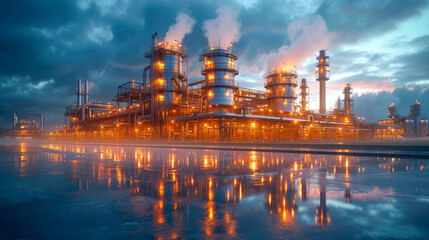 Wall Mural - Petrochemical plant at night. Refinery petrochemical industry