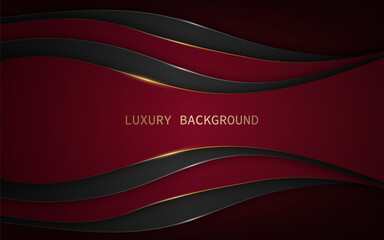 Abstract luxury background with red and black wavy layers and golden lines shapes