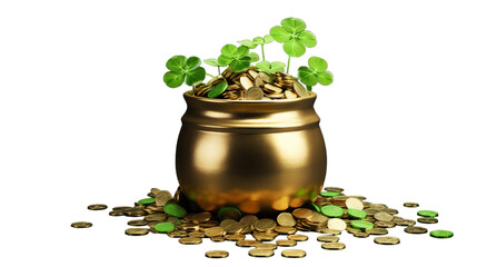 St. Patrick's day - Leprechaun pot of gold and luck, isolated on transparent, Generative ai