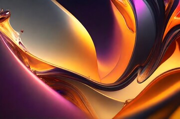 Liquid gold paint dripping, colorful abstract background. 3d render illustration
