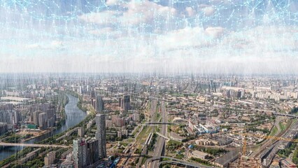 Poster - futuristic city skyline. big data, artificial intelligence, internet of things. aerial view of new y