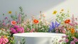 © Jennifer - Podium flower product white 3d spring table beauty stand display nature white. Garden floral background cosmetic field scene gift day