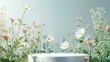 © Jennifer - Podium flower product white 3d spring table beauty stand display nature white. Garden floral background cosmetic field scene gift day