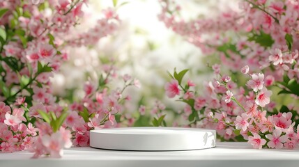 Podium flower product white 3d spring table beauty stand display nature white. Garden floral background cosmetic field scene gift day