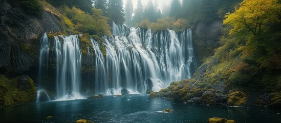 Wall Mural - Waterfall in the Breathtaking Pacific Northwest: A Majestic Display of Cascading Water in the Enchanting Waterfall of the Pacific Northwest