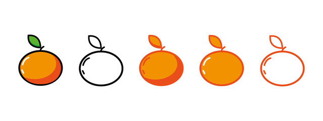 Sticker - Orange fruit set with leaf in a row. Healthy lifestyle background Flat design Vector illustration