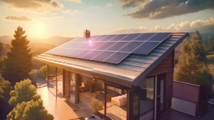 Wall Mural - Photovoltaic panels on the roof . Roof Of Solar Panels. View of solar panels (solar cell) in the roof house with sunlight