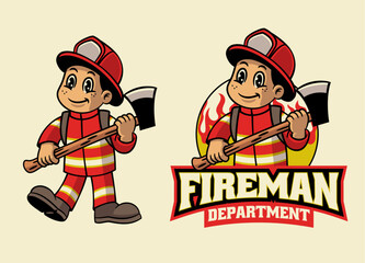 Cartoon of Fireman Mascot Logo Design