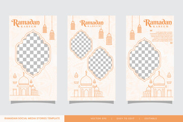 Wall Mural - Set of Social media stories Ramadan sale template promotion for business with mosque illustration