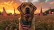 Golden Retriever with a Bandana and a Flag in the Background Generative AI