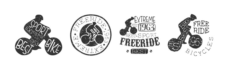 Sticker - Freeride Bicycle Extreme Sport Vintage Label Vector Set