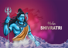 Happy Maha Shivratri With Trisulam, A Hindu Festival Celebrated Of Lord Shiva Night, English Calligraphy. Abstract Vector Illustration Design