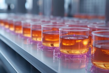 Orange Liquid in Laboratory Dishes