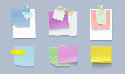 Poster - set of paper notes isolated on background. vector realistic illustration of blank notepad page piece