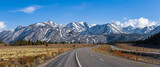 Fototapeta  - Panoramic view of Eastern Sierra mountains , scenic highway heading towards the mountains.