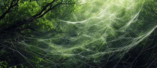 Wall Mural - Spider Webs in the Green Summer Trees