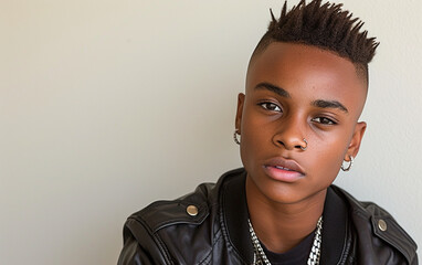 Wall Mural - Young Man With Mohawk Wearing Leather Jacket