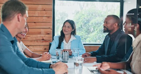Aufkleber - Collaboration, administration and meeting with business people in boardroom of office for discussion. Planning, consulting and teamwork with colleagues or coworkers in workplace for negotiation