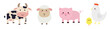 Farm animal set line. Pig, cow, sheep, hen chicken, egg icon. Cute round face head. Cartoon kawaii funny baby character. Nursery decoration. Kids education. Flat design. White background. Isolated.