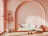 Fototapeta Uliczki - Modern Peach Living Room Interior - Ideal for Home Decor Magazines and Lifestyle Branding