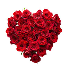 A Heart Shaped Bouquet Of Red Roses