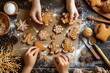 Christmas icing gingerbread cookies children hands with ingredients and kitchen baking utensils homemade 
