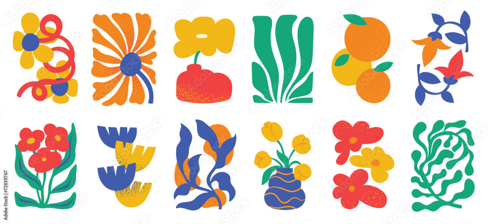 Floral doodle background vector set. Flower and leaves abstract shape ...