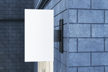 Poster - Empty white mock up poster on gray outdoor tile wall background with shadows. Advertisement and pub concept. 3D Rendering.