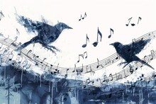 A Vibrant Sketch Of Birds Perched On Musical Notes, Capturing The Harmonious Melodies Of Nature In An Artistic Fusion Of Beauty And Sound