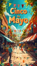 Festive Cinco De Mayo Street Scene With Vibrant Colors