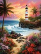 Coastal Lighthouse Views: Exotically Luxurious Beach Art with Tropical Lighthouse Ambiance