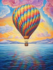 Wall Mural - Colorful Hot Air Balloon Art Seascape - Oceanic Balloon Ventures Print