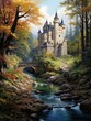 Grand European Castles: Majestic Waterways and Tranquil Brook Artstial Imageries