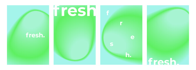 Poster - Fresh. Blurred stain. Set of abstract backgrounds with green color gradient shape on blue for creative graphic design. Vector illustration.